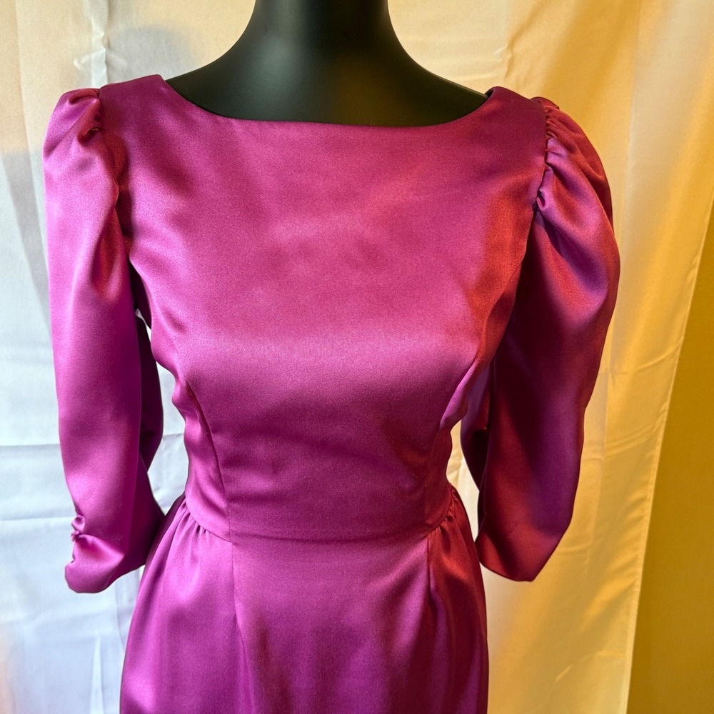 Vintage‎ House of Bianchi Satin Puff Sleeve Dress Prom Barbie Core Sz 10 READ - Picture 3 of 12
